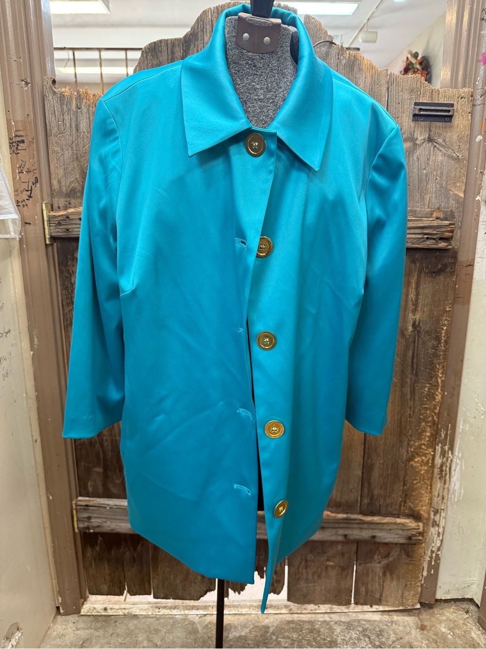 Covington Teal Button-Front Women's Coat with Gold Buttons